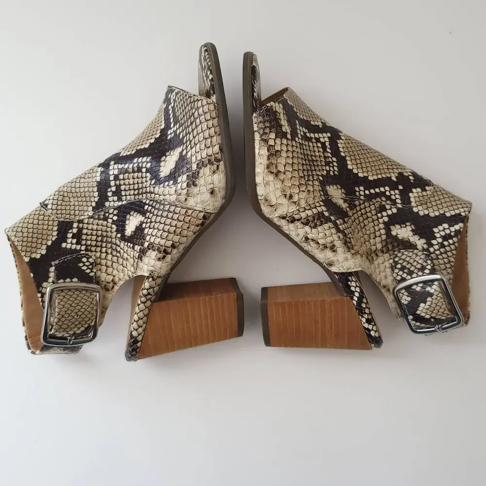 Vionic Blakely Heels Slingback Open Toe Snakeskin Embossed Neutrals Women 6